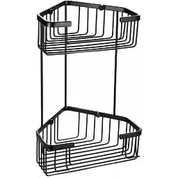 Полка угловая, двухъярусная с крючками Frap F351-16, Черный матовый