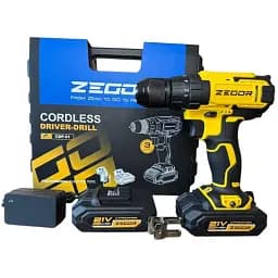 Шуруповерт профессиональный аккумуляторный Zegor CDP-21/21В/37 Нм/две скорости/2 батареи 21 В 2 Ач/реверс/подсветка/кейс
