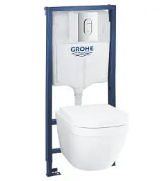 Інсталяція CET 5в1 Grohe Euro Solido з кнопкою Arena Cosmopolitan + унітаз із сидінням і прокладкою 30412
