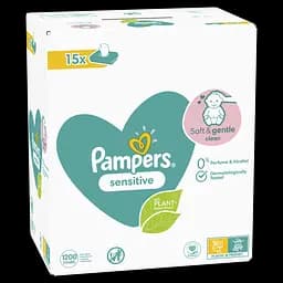 Набір дитячі вологі серветки Pampers Sensitive 1200 шт. (15 упаковок по 80 шт.) - мініатюра 3