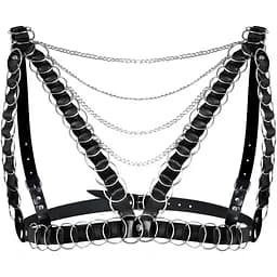 Жіноча портупея прикрашена кільцями Art of Sex - Geneva, колір Чорний, Натуральна шкіра, розмір XS-M