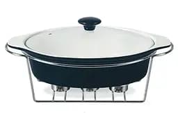 Мармит Maestro MR-11361-74 Керамическая кастрюля с крышкой 1,5л на подставке овальная 32,5см х 22см Черный