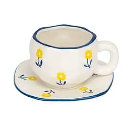 Чашка с блюдцем Солнечная ромашка 350 мл Белый с синим