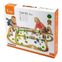 Дерев'яна залізниця Viga Toys Train Set 90 деталей (50998) - мініатюра 4