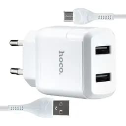Сетевые зарядные устройства Hoco N7 Speedy dual port charger set Micro (EU) Белый
