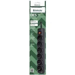 Мережевий фільтр Power filtr 1.8м Defender DFS151, чорний, 6 розеток, з вимикачем (994940) - мініатюра 2