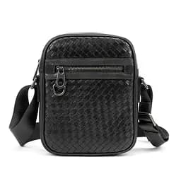 Месенджер шкіряний чорний плетений TIDING BAG 88362-1A чорний