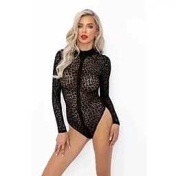 Боді Noir Handmade F287 Leopard fLock Bodysuit With long sleeves - L