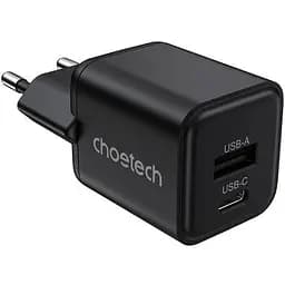 Мережевий зарядний пристрій Choetech (USB-C+USB-A) Black (PD5012-EU-BK)