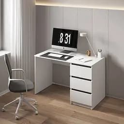 Комп'ютерний стіл Vays, письмовий, сучасний, з тумбою справа, 3 шухляды з фасадами без ручок R-1 Білий-Венге Темний планки