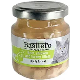 Вологий корм для котів Basttet'o Holistic мікс Яловичина з індичкою та куркою в желе 130 г