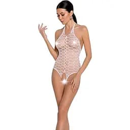Бодістокінг у велику сітку Passion BS087 white відкрита спина халтер з доступом One size