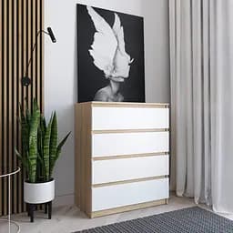 Комод Vays R-4 Дуб Сонома-Білий фасад, на 4 шухляди без ручок, ЛДСП 80×40×98 см - для дому, офісу, вітальні, спальні