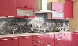 Вініловий кухонний фартух Гобелен наклейка для кухні Замок ПВХ Природа Сірий 60х250 см Happy Pocket Z181444 - мініатюра 2