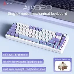 Игровая механическая проводная клавиатура Ajazz Ak690 / 68 клавиш / Hot-Swap / RGB / Melard Switch MC / Purple