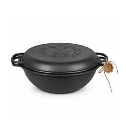 Казан узбецький чавунний WOK з кришкою-сковородою 8 л чавунний Maysternya підходить для індукційних плит 88451 - мініатюра 2