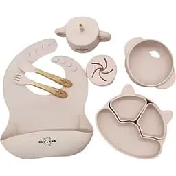 Набір дитячого посуду Cheeks для прикорму, на присосках із харчового силікону, бежевий