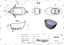 Ванна Miraggio VALERIA (69125547) Miramarble | Глянцева | окремостояча | Біла - мініатюра 2