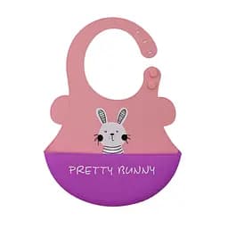 Силіконовий слинявчик з кишенею Kiddy Baby show зайчик Рожевий