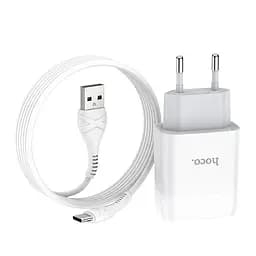 Мережевний зарядний пристрій Hoco C73A Glorious 2.4A 2USB-A + кабель USB to Type-C Білий