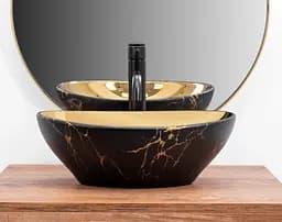 Умивальник Rea Sofia In накладний marble mat black gold REA-U8011, Чорний матовий - мініатюра 4