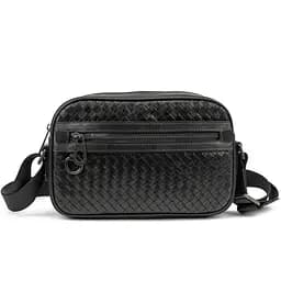 Шкіряна чоловіча плетена сумка чорного кольору TIDING BAG 883621-2A
