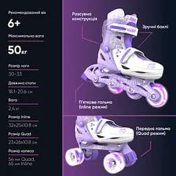Ролики Neon Combo Skates Розмір 30-33 Фіолетовий - мініатюра 8