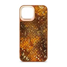 Кожаный чехол для Apple iPhone 14, Harder Nagas, коричневый, термополіуретан ТПУ + экокожа с имитацией шкуры Наги, панель, защита корпуса, противоударный, микрофибра, рамка вокру камеры, защита всего корпуса, (ARM76750)