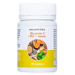 Витамины и минералы Palianytsia Витамин С + D3 + цинк 30 капсул