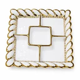 Менажница фарфоровая Yiwu Tiffany на 5 секций для закусок 25х25х3.5 см. тарелка квадратная для сервировки белая с золотом SX36-1