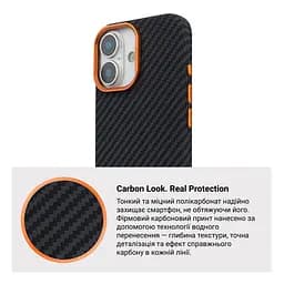 Карбоновый чехол для Apple iPhone 17, LikeCarbon2 SE MagCase, черный, тонкий защитный чехол-панель из поликарбоната с магнитами N52, MagSafe, противоударный, совместим с беспроводной зарядкой, приподнятые края для защиты камеры, ArmorStandart (ARM89160) - мініатюра 7