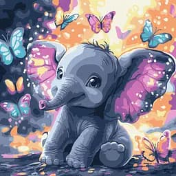 Набор для росписи по номерам Беззаботный слоник с красками металлик, Ideyka, 30x30 см, КНО6761