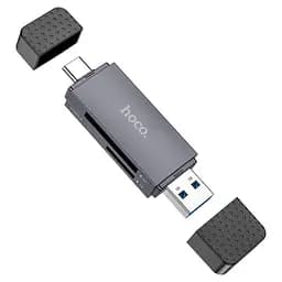 Універсальний кардридер HOCO HB45 Spirit 2-in-1 (USB 3.0 + Type-C) | SD/MicroSD, 5Gbps - Metal Gray