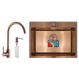 Набор кухонная мойка со смесителем и дозатором Mixxus SET-6045-200x1.0-PVD MX0588, Бронза