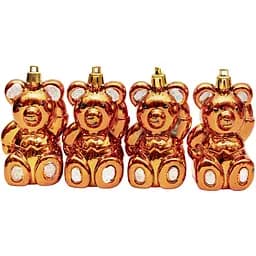 Набор елочных игрушек Мишка Linhai 4 шт 8 см золотистый пластик (032990)