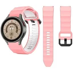 Ремешок для Samsung Galaxy Watch 4 44mm - розово-белый ширина крепления 20мм силикон размер L Watchbands Ribbed (W11-2WB61286931)