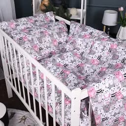 Простирадло MirSon Kids Time 17-0670 GrayPink Kitties 70х140 см на резинці бязь висота 10 см (2200010182095) - мініатюра 3