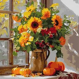 Картина за номерами "Осінній букет із соняхів" ©art_selena_ua Ідейка KHO5740, 40x40 см