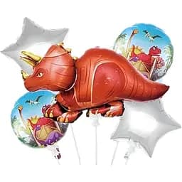 Фольгированный шарик JS Balloon фигура "Трицератопсом" 5 шт наполнение воздухом или гелием для тематических вечеринок Разноцветный