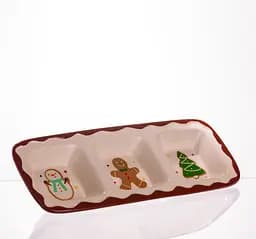Менажниця новорічна порцелянова Yiwu Merry Christmas на 3 секції для закусок 30×11×2.5 см CR-1-41 - мініатюра 3