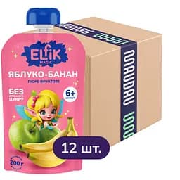 Набор фрутового пюре Elfik Magic Яблоко-Банан 2400 г (12 шт. x 200 г)