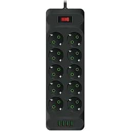 Мережевий фільтр-подовжувач Voltronic F35U, 10 розеток EU+4xUSB+2xPD, 2 м, 3х0.75 мм, 2500W, Black