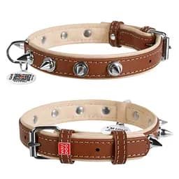 Ошейник для собак кожаный Waudog Soft с QR-паспортом с шипами Ш 35 мм Д 46-60 см коричневый