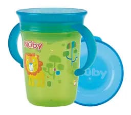 Чашка-непроливайка Nuby 360° з ручками і кришечкою, зелений, 240 мл (NV0414001grn)