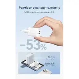 Зарядний пристрій Vention 1xUSB-C PD30W + 1xUSB QC3.0 30W GaN + cable USB-C to USB-C 1.0m white (TZ-FEQW0-EU-01) - мініатюра 5