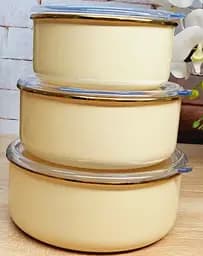 Набор эмалированных контейнеров O.M.S. Collection 10200 для еды 3 предмета Кремовый (Турция)
