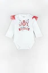 Новорічний святковий комплект для дівчинки 3 в 1 Joy to the World – боді з фатіновою спідницею та пов’язкою