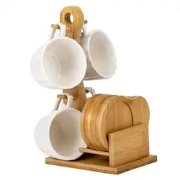 Набор чашек Elisey Тандем с бамбуковой подставкой 25 см (9184-003) белый  