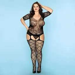 Бодистокинг JSY с декольте и чулками Size Plus Black