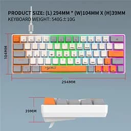 Ігрова механічна дротова клавіатура HXSJ V500 / Blue Switch / 60% / RGB / Colourful - мініатюра 6